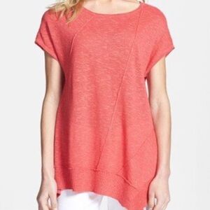 Eileen Fisher Orange Organic‎ Linen & Cotton Blend Asymmetrical Tunic Top XS